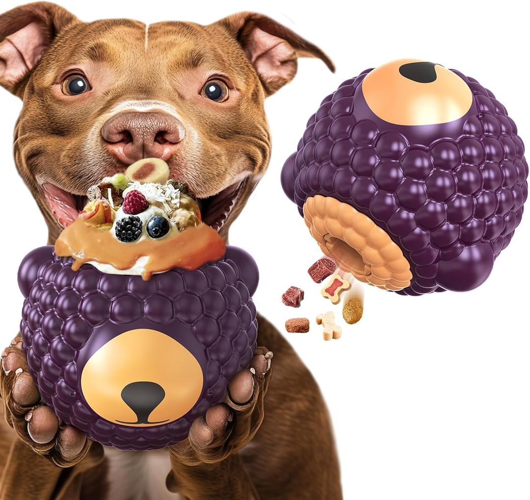 Unbreakable Dog Toy for Power Chewers, Large Dog Interactive Feeder with Food Cups & Treat Food Slow Feeder - Anxiety Relief with Pupscile for Large Breeds (Purple)
