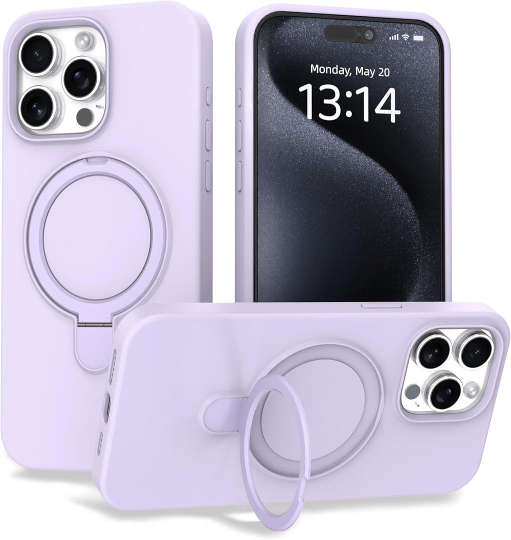 IAIYOXI Case for iPhone 15 Plus Case with Magnetic Invisible Stand - MagSafe Compatible, Military Drop Tested, Shockproof Silicone Cover for Women and Men (6.7", 2023) - Light Purple