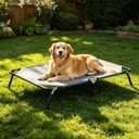 Folding Elevated Dog Bed for Large Dogs, Portable Raised Camping Outdoor Dog Bed, Washable Elevated Pet Beds with No-Slip Feet, Raised Cooling Pet Beds for Indoor & Outdoor Use, Grey, 44 Inches