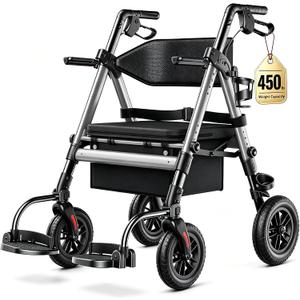 Heavy Duty Walkers for Seniors, 2-in-1 Rollator Wheelchair Combo