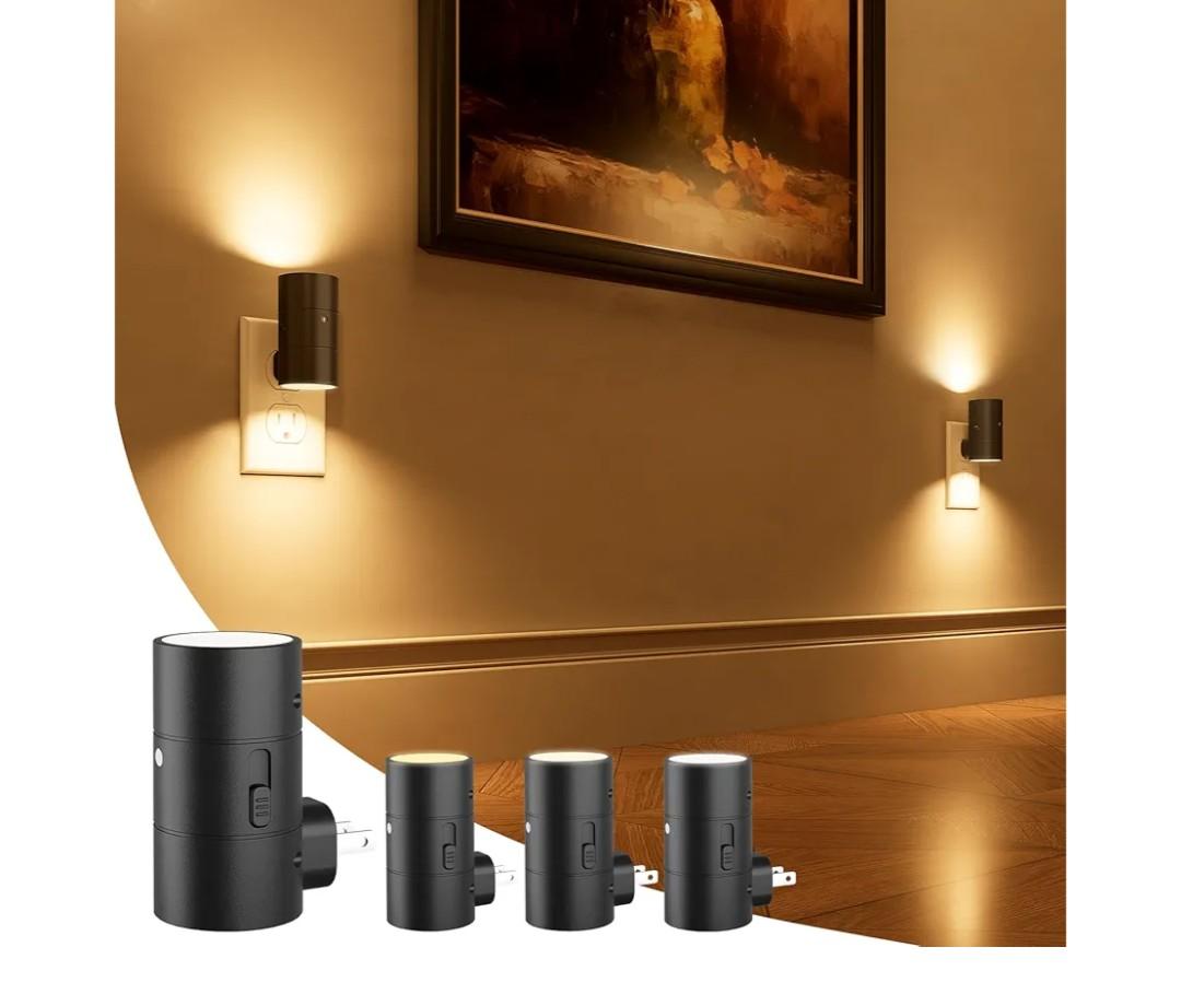 NIORSUN Night Lights Plug into Wall, Dimmable with 3 Color Modes & Auto On/Off Sensor, Ultra-Slim Nightlight for Hallway, Bathroom, Bedroom, Nursery, Kitchen (4 Pack, Black)