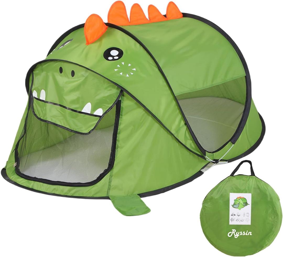 Pop up Kids Play Tent, Foldable Kids Playhouse Indoor Outdoor Toys Tents for Boys Girls Toddlers Birthday with Portable Storage Bag, Green Dinosaur