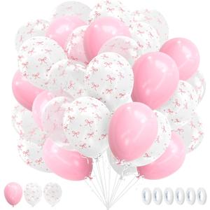 27 Pack 12 Inch Pink Latex Bow Balloons - Elegant Bachelorette Party Decorations for Birthdays, Weddings, Engagements and Coquette Themed Events