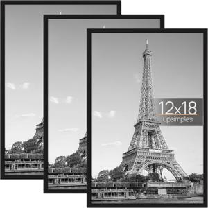 upsimples 12x18 Picture Frame Black 2 Pack, Scratch-Proof Poster Frames 12 x 18 for Photo Gallery - Slide-In Strips, Horizontal or Vertical Wall Mounting
