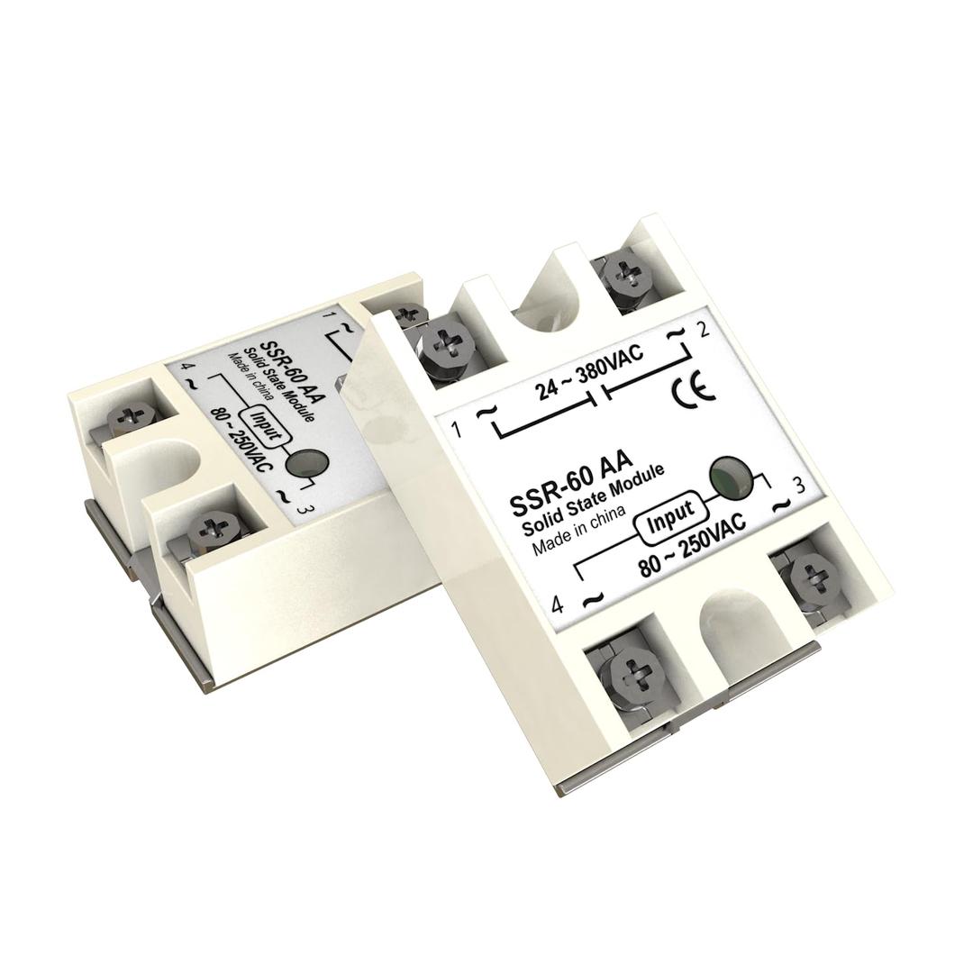 Solid State Relay 60AA Input 80-250V AC Solid State Relay to Output 24-380V AC 60A Semi-Conductor Relay 2PCS