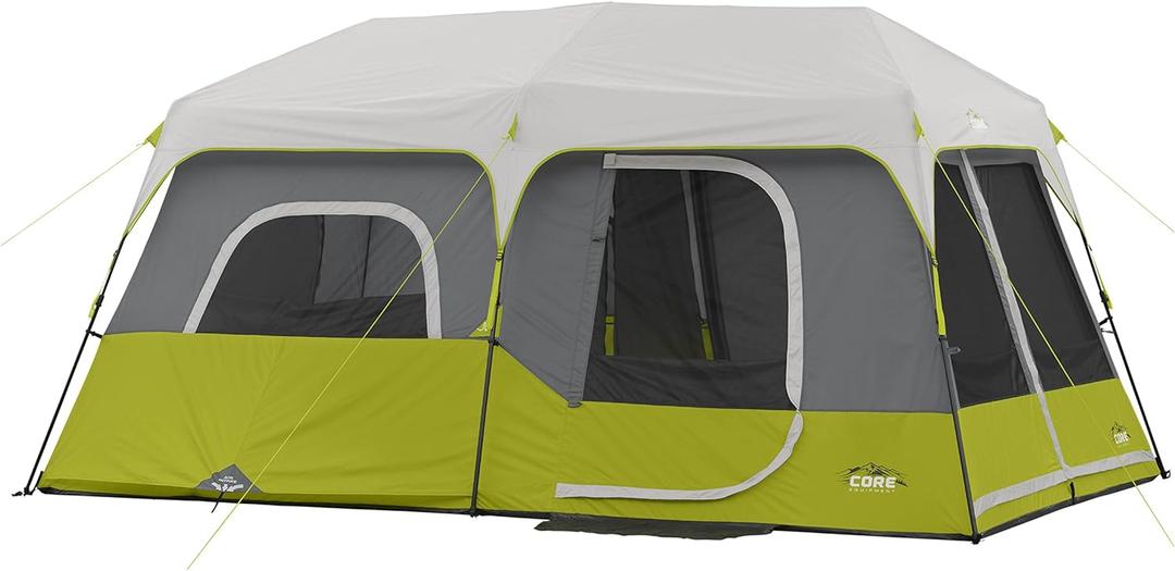 CORE 9 Person Instant Cabin Tent | Large Multi Room Family Pop Up Tent for 2 Minute Camp Setup | Included Storage Pockets for Camping Accessories