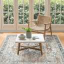 Freyja 5x7 Area Rugs for Living Room, Vintage Distressed Soft Washable Rugs for Bedroom Dining Room Kitchen, Foldable Thin Non Slip Floral Print Mat Home Decor Aesthetic (Orange Blue)