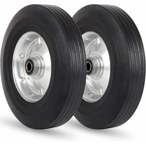 GICOOL 10" x 2.5" Flat Free Solid Rubber Tire with 5/8" Axle Bore Hole, 2 1/4" Hub, Replacement 4.10/3.50-4" for Hand Truck Dolly Trolley Garden Wagon Cart Generator, 2 Pack