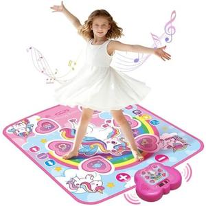 Humzo Unicorn Toys Dance Mat for Girls – Bluetooth Light-Up Musical Floor Mat with 4 New Game Modes, Adjustable Volume, 2025 New Gift for Girls Ages 3-12 Birthday & Christmas (Pink)