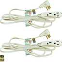 Royal Designs, Inc CO-9001-WH-6-2 Series Royal Designs Flat Plug Extension Cord for Indoor & Outdoor, 6 ft Long, White, 6 Outlet Prong Grounded Wire UL Listed, Set of 2, 6', 12