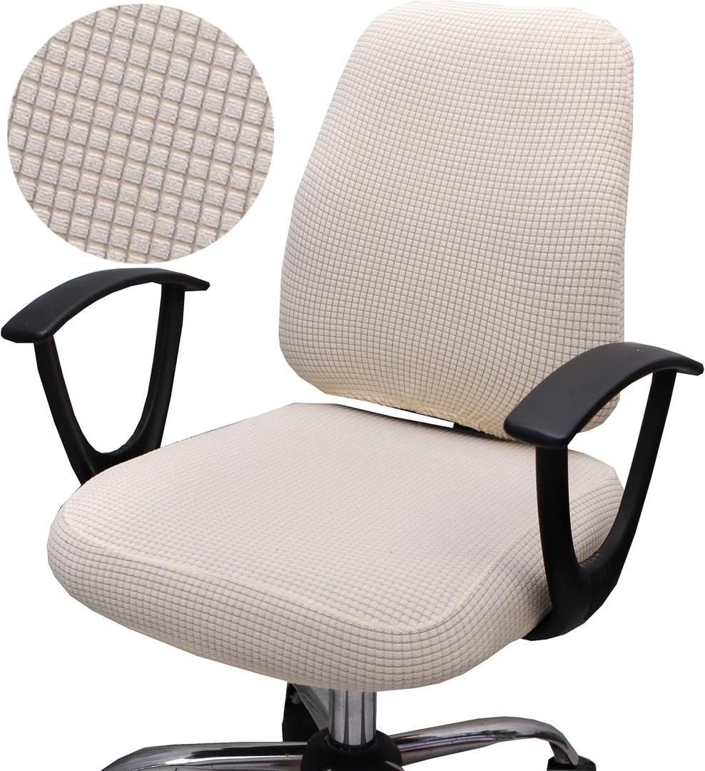 XNN Computer Office Chair Cover - Stretchable Universal Chair Covers Rotating Chair Slipcover (ZZ Beige Walf Checks)