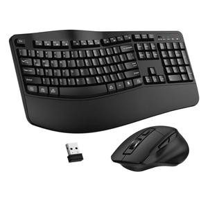 Wireless Keyboard and Mouse Combo, 2.4G Full Size Wave Keys Ergonomic Keyboard with Wrist Rest and 3-Level DPI Adjustable Wireless Ergonomic Mouse for Windows, Mac OS Desktop/Laptop/PC(Black)