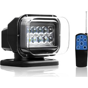 Remote Search Lights for Truck, Auto-Reset 360 Rotating Spot Light for Trucks, LED Marine Spotlight for Boat 6 Powerful Magnets Built-in 12V 24V (Black)