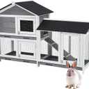 63'' Bunny Hutch Indoor Bunny Cage, with 3 Leak-Proof Removable Trays, Wooden Waterproof Roof Rabbit Hutch Indoor/Outdoor, 2-Tier Bunny House/Chicken Coop, Gray and Black