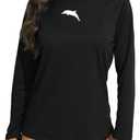 Halcurt Women's Long Sleeve Rash Guard Swim Shirt with Built in Bra Lightweight UPF50+ Quick Dry Swimsuit Top (Black, XXL)