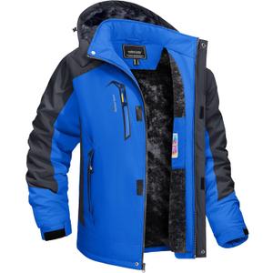 TACVASEN Winter Jacket Men's Water-Resistant Fleece Jacket Snow Ski Jacket Military Tactical Jacket Coat Parka Hood Raincoat (Large, Blue)