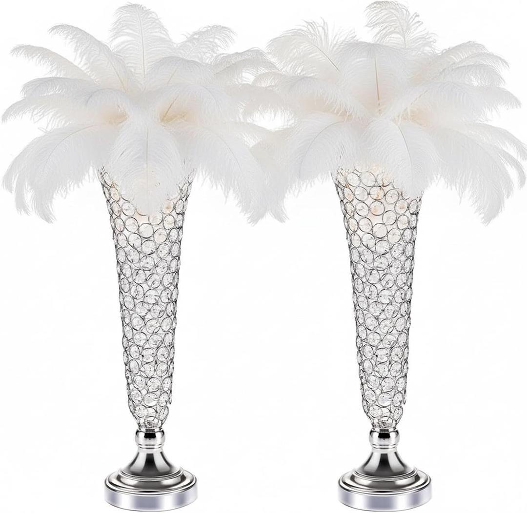 Silver Crystal Vases for Wedding Centerpieces - 20" Tall Metal Trumpet Flower Vases for Tables, Elegant Floral Stands Silver Vases for Holiday Event Celebrations Christmas Wedding Home Decorations