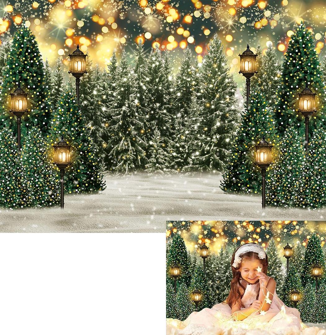 PGSWEER 7x5ft Winter Pine Glitter Background Green Wonderland Photography Backdrop Forest Snowflake Newborn Baby Shower Party Decorations Suplies Photo Studio Portrait Props