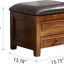 Storage Ottoman with Drawer, Microfiber Leather Padded Top Foot Rest Stool with Nailhead Trim for Bedroom Living Room, 15.8"D x 13.8"W x 15.4"H