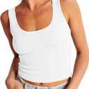 Artfish Women's Scoop Neck Sleeveless Knit Ribbed Fitted Casual Crop Tank Top (03# White) S
