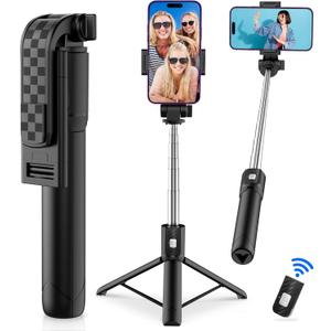 Selfie Stick Tripod with Remote, Phone Tripod with Extendable Phone Holder, Portable Selfie StickTripod for iPhone Android TikTok YouTube Vlog (White)