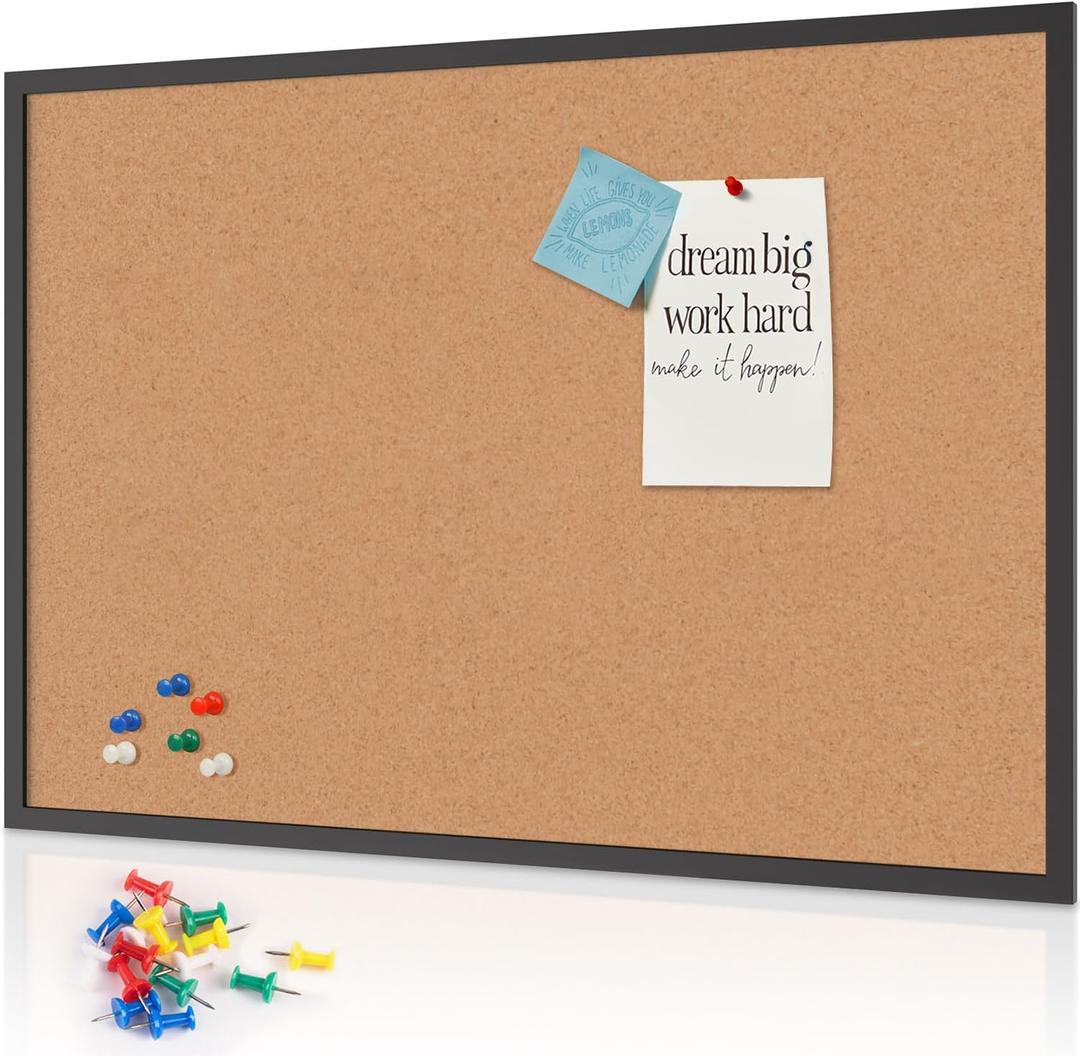 Cork Board Bulletin Board 48 x 36, Black Wood Framed Corkboard, Office Board for Wall, Large Notice Pin Board, 46" x 32"