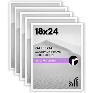 Americanflat 18x24 Poster Frame with Polished Plexiglass - Set of 5 - Galleria Collection - Picture Frames for Wall Display - White