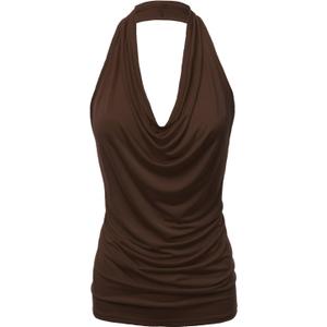 Women's Casual Halter Neck Draped Front Sexy Backless Tank Top (S-3XL) (CLLTJ316) (Medium)
