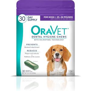 ORAVET Dental Chews for Dogs, Oral Care and Hygiene Chews (Medium Dogs, 25-50 lbs.) Purple Pouch, 30 Count
