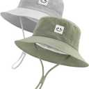 FURTALK Baby Sun Hat Smile Face Toddler Boys Girls Bucket Hat 0-5 Years Kids UPF 50+ Sun Protection Summer Hats (0-6 Months, Gray+green)