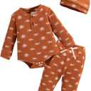 NZRVAWS Newborn Baby Boy Clothes Ribbed Knitted Romper Pants Color Block Infant Outfits Hat Clothing Set 0 3 6 9 12 Months (Brown-long)