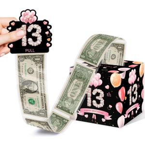 3 x Azbuk 13th Birthday Money Box for Cash Gift, Pink Gold Surprise Birthday Gift Set