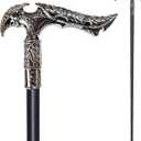 Walking Cane for Men & Women & Seniors - 36.5 Inch Heavy Duty 500+ lbs Capacity, Ergonomic Handle, Ornate & Decorative, Elegant Matte Black & Silver Metal Cane with Goth & Gothic Aesthetic