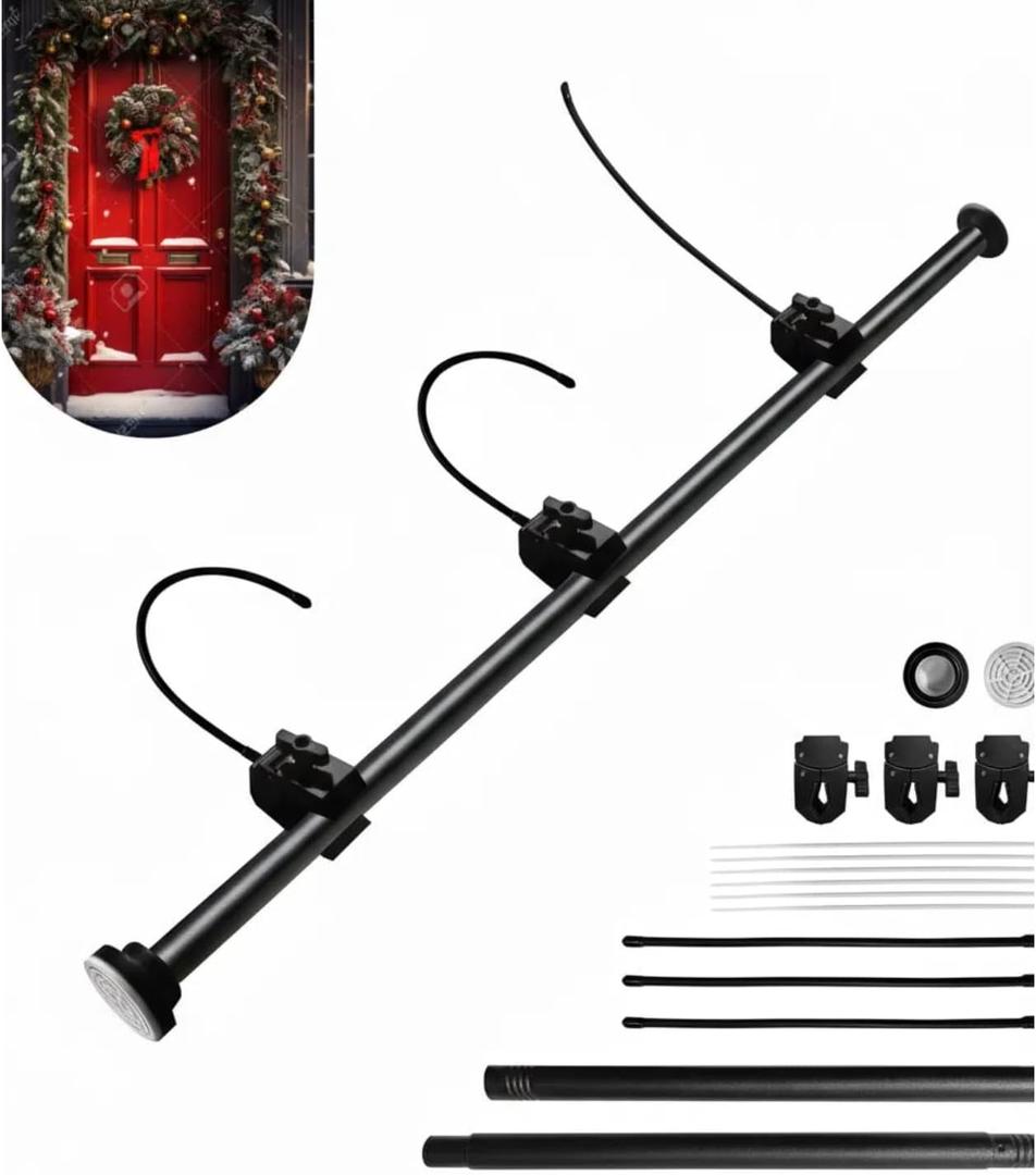 Bucherry Front Door Garland Hanger - Adjustable 32"- 39" Heavy-Duty Christmas Halloween Door Frame Garland Hanger for Hanging Wreaths No Screws, Drilling, Damage-Free, Easy Assembly(Black)