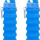Collapsible Water Bottles Travel water bottle Sports Portable Sport Water Bottle Reusable Water Bottles comes with mountaineering Buckle 500ml silicone Water-proof camping water bottle (2 Pack, Blue+Blue)