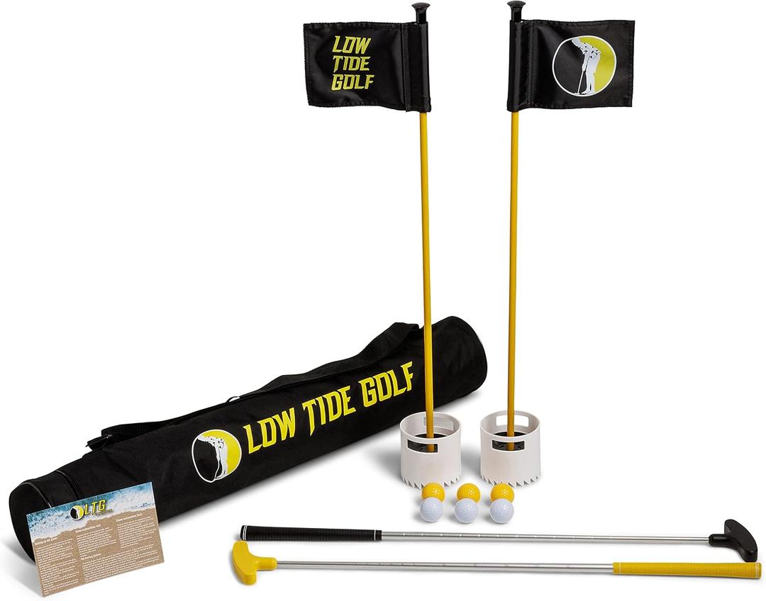Set Beach Golf Putting Game | Outdoor Beach Golf Game for Sand | Beach Golf Set with 2 Putters, 2 Cups, Flags, 6 Golf Balls & Travel Bag