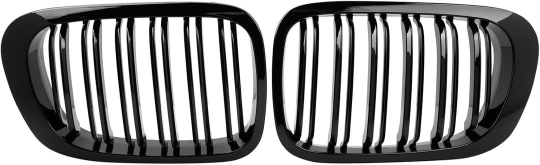 E46 Grill, Front Kidney Grille Compatible with 1999-2002 E46 2-Door Coupe/Cabriolet Pre-Facelift, 2000-2006 M3 Double Slats Gloss Black Grill
