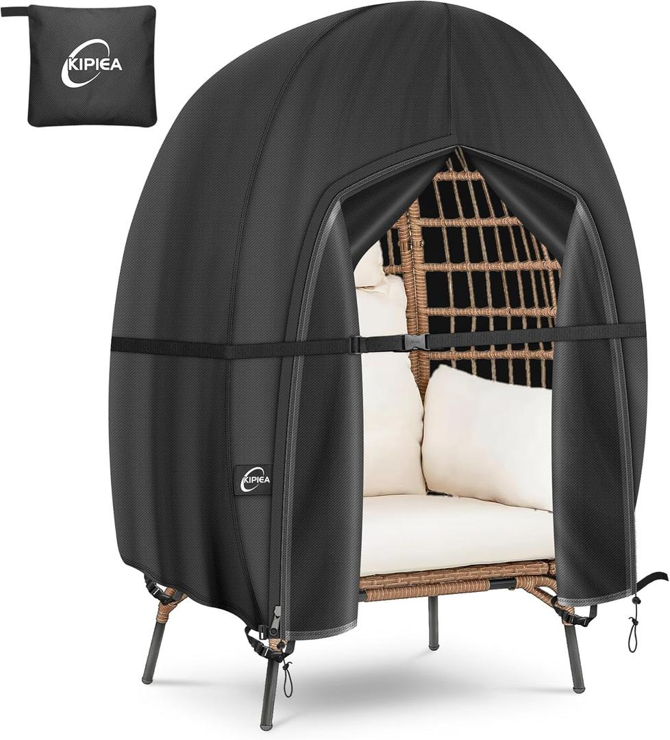 Kipiea Patio Egg Chair Covers Waterproof, Upgraded Outdoor Hanging Egg Chair Covers with Waterproof Zipper, 420D Double Seat Swing Egg Chair Cover, Windproof, Anti-UV, No Tears (Up to 80" W x 91" H)