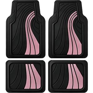 Road Comforts Car Floor Mats Full Set  Front & Rear Car Floor Mats with Aluminum Design, Anti-Slip Backing, All-Weather Protection, Trim-to-Fit Car Mats for Most Sedans, SUVs & Vans - Pink
