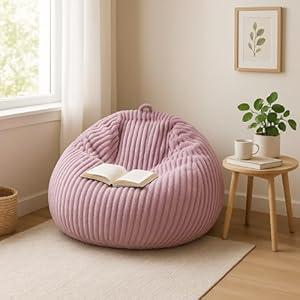 Honeydak Ribbed Rabbit Fur Stuffed Animal Storage Bean Bag Chair Cover (No Filler) Comfy Bean Bag Cover Without Filling or Home Bedroom Decor Organizing Plush Doll Textile Holder(Purple,L)