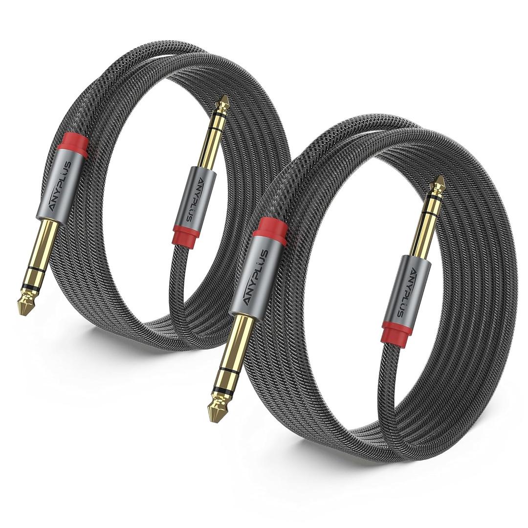 Instrument Cable,10ft/ 3m-2pack 6.35mm Male to Male 1/4 inch to 1/4 inch Audio Cable, Fish Wire Braided TRS Cable, for Guitar Cable, Bass, Keyboard, Mixer, Amplifier, Equalizer, Speaker (Straight Angle)