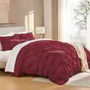 Andency Burgundy Comforter Set King(104x90Inch), 3 Pieces(1 Pinch Pleat Comforter and 2 Pillowcases) All-Season Pintuck Comforter Set, Soft Lightweight Polyester Bedding Comforter Set