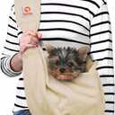 Tomkas Small Dog Sling Carrier - Zipper Pocket & Adjustable Strap - for 3-10 lbs Pets(Cream)
