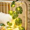 Minetom Monstera Leaf String Lights Battery Operated: 20 LED Tropical Artificial Rattan Palm Green Leaves with Remote Control - Hanging Vine Greenery for Hawaiian Beach Theme Party Summer Decoration