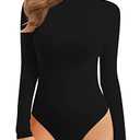 MANGOPOP Mock Turtle Neck Double Lined Long Sleeve Body Suits for Women Basic Body Suit Going Out Tops, Black, S