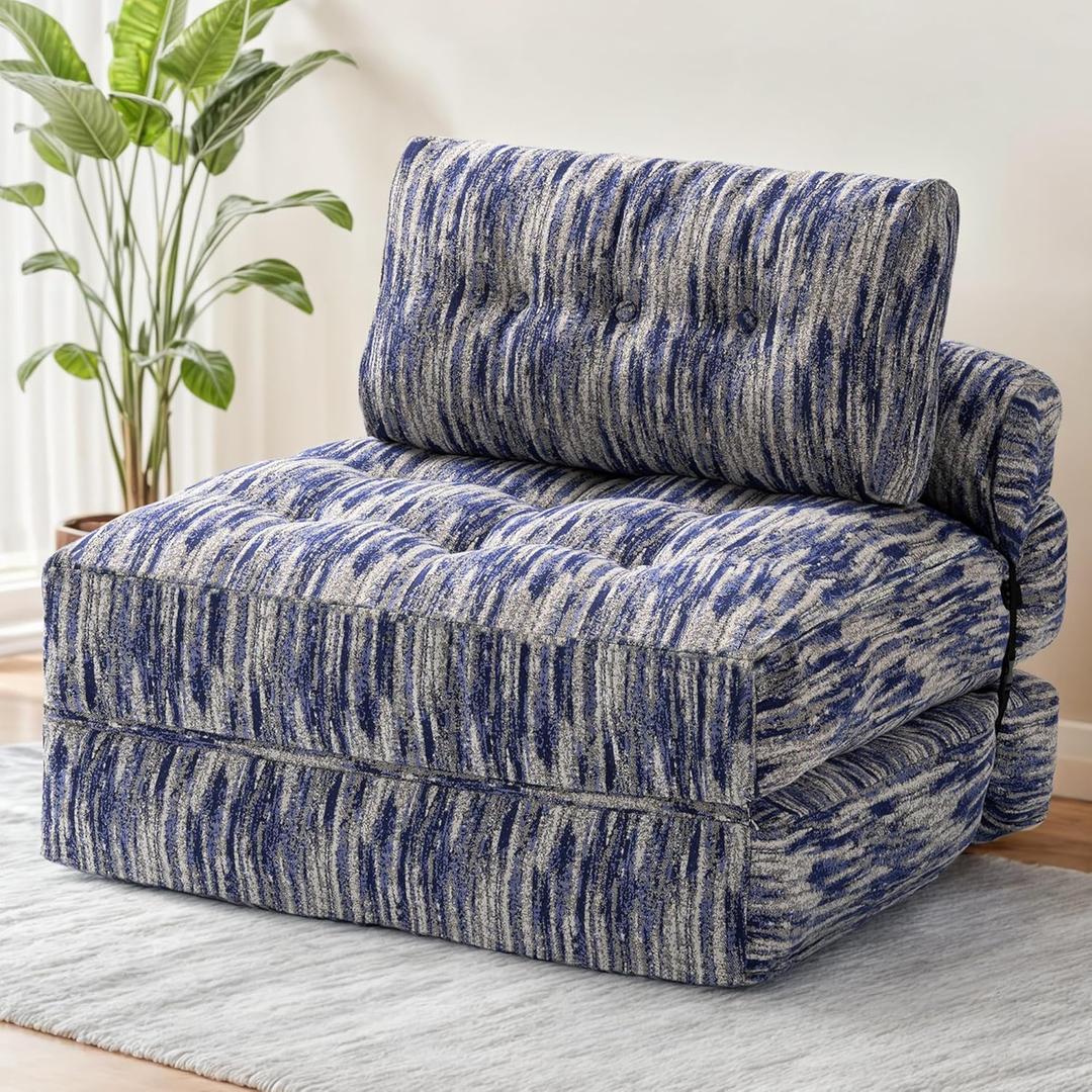 Folding Sofa Bed, Convertible Sleeper Chair Bed, Floor Couch for Adults with Back Support and Pillow, Comfy Floor Sofa Lounge for Small Spaces, Zha Blue