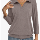 Womens Polo Shirts 3/4 Sleeve Banded Bottom Tops Business Casual Tops Collared V Neck Blouses XL
