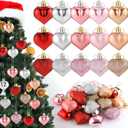 30Pcs Heart Ornaments,Pink and Red Heart Shaped Valentine's Day Tree Decorations for Wedding,Birthday