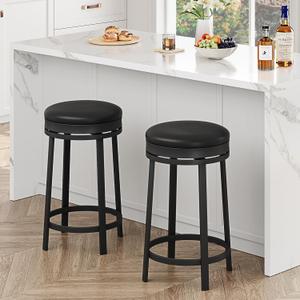 IDEALHOUSE 24'' Swivel Bar Stools Set of 2 with Footrest, Modern Counter Height Barstools with PU Leather Upholstered and Metal Frame, Backless Round Bar Stools for Kitchen Island, Black