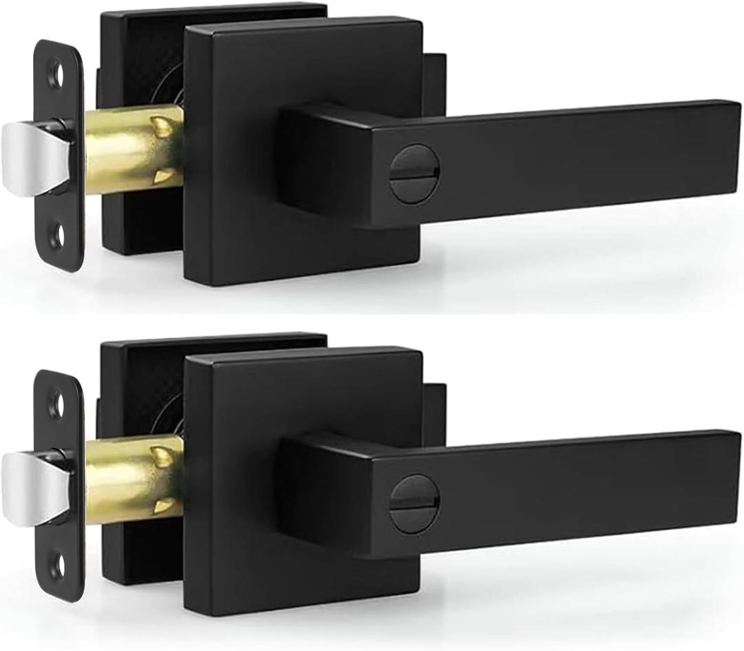 Estmoon 2 Pack Privacy Door Levers Door Handle Matte Black Interior Door Knobs Keyless Door Locks for Bedroom or Bathroom, Left or Right Handing Levers